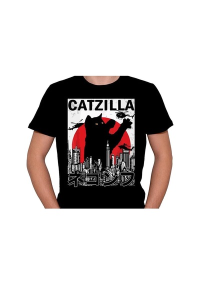 Cat Kedi Catzilla Japanese Godzilla Tişört Unisex T-shirt 001
