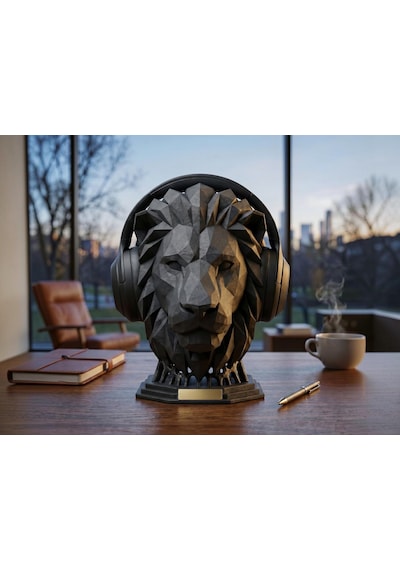 Happy3dworld Aslan Figürlü Kulaklık Standı, 3d Baskı Masaüstü Sanat Dekoru
