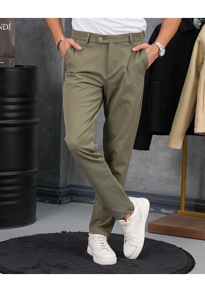 Modefendi Yüksek Kalite Pamuk Likra Slim Fit Kumaş Pantolon Haki