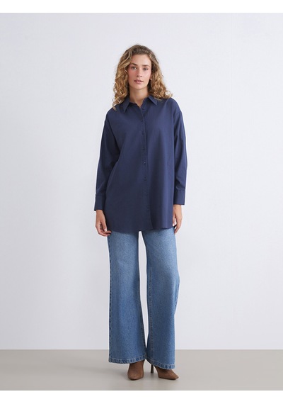 Lcw Modest Lacivert Loose Fit Kadın Gömlek Tunik