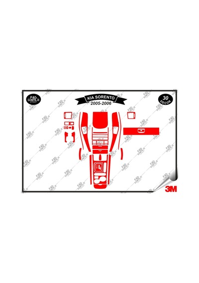 Kıa Sorento 2005-2006 Torpido Konsol Trim Göğüs Maun Kaplama Set 30 Parça Kırmızı