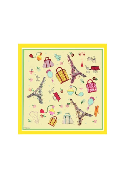 Inno 60x60 Cm Premium Saten Desenli Dikişli Fular Yeşil