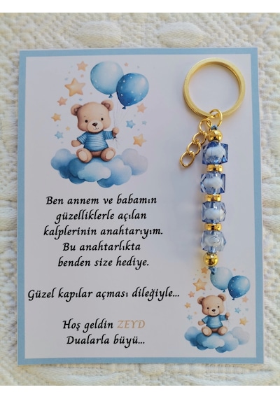 24 Adet Özel Tasarım Ayıcık Ve Mavi Anahtarlık Hastane Yeni Doğan 40 Mevlidi Dağıtmalık Hediyelik