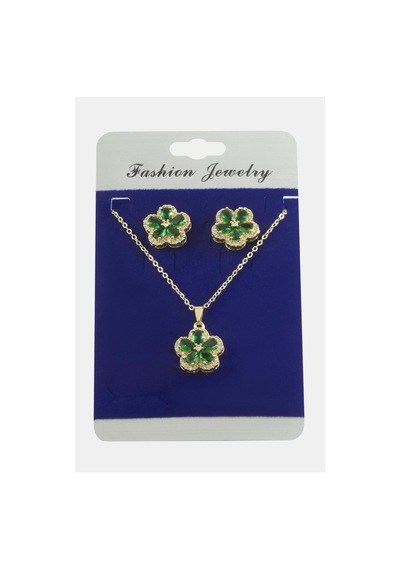 Çiçek Zirkon Taşlı Set Kolye Yeşil 63657542