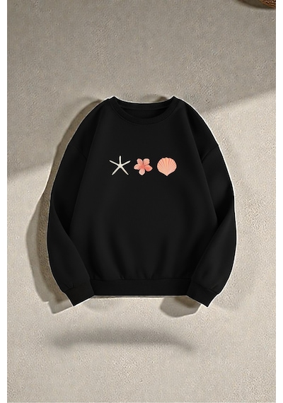 Uyguntarz Çok Renkli Deniz Kabukları Serisi Baskılı Sweatshirt 3'lü Fırsat Paketi