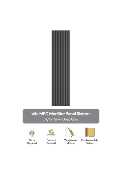 Vilo Mpc S Çıta Duvar Paneli Deep Grey 265cm Yapıştırmalı Montaj - Neme Ve Darbeye Dayanıklı