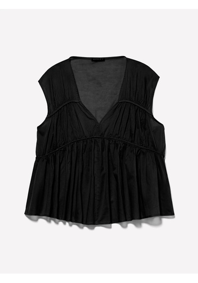 Sisley %100 Pamuk Büzgülü Kolsuz V Yaka Bluz Kadın Siyah Bluz - 325p5ho1lq08x