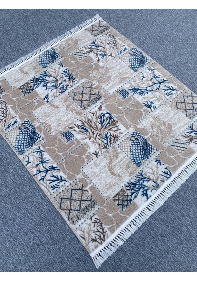 Mavi Beyaz Vizon Kesme Akrilik 120x130 Saçaklı Halı