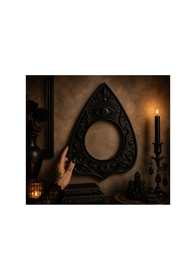 Ouija Temalı Dekoratif Fotoğraf Çerçevesi Siyah Mistik Duvar Çerçevesi 28,5x22 Cm