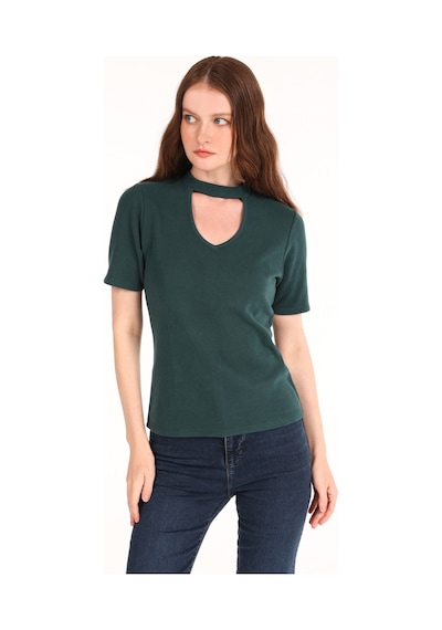 Colin's Colins Dar Kesim Yarım Balıkçı Yaka Yeşil Kadın Tshirt K.kol Cl1065127 Koyu Yeşil