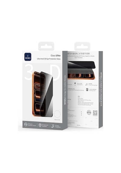İphone 17 Pro Wiwu Gt-034 Glass Ultra Privacy Serisi 3d Ekran Koruyucu Cam Uygulama Aparatı Siyah