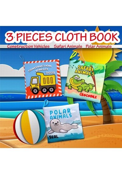 3 Kitap Tox İngilizce İş Makinaları , Safari Ve Kutup Hayvanları Kumaş Sessiz Kitap E118 E125 E130 - Bez Kitap