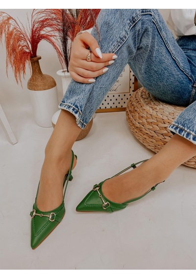 Ervanın Butiği Yeşil Deri Moss Toka Detay Kadın Stiletto-3651