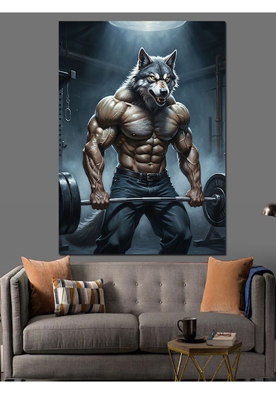 Ahşap Tablo Gym Motivasyonel Kaslı Kurt Figürü