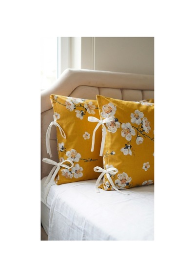 %100 Pamuklu Çiçek Desenli Bağcıklı Yastık Kılıfı 2 Adet 50x70 Cm Sarı - 864755501 Sarı