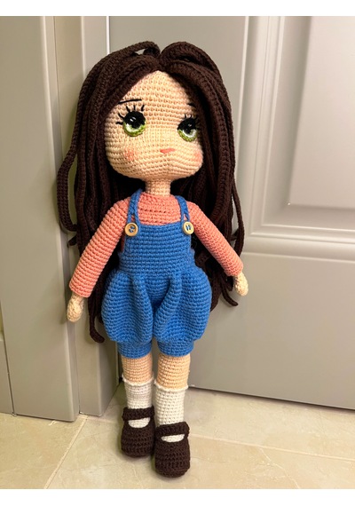 El Yapımı Amigurimi Uzun Saçlı Kız Bebek&hediyelik Oyuncak 40 Cm
