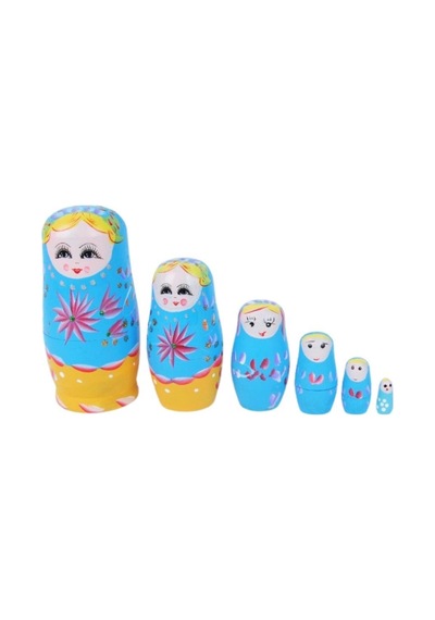 Ahşap Matruşka Bebek 6 lı Set Mavi