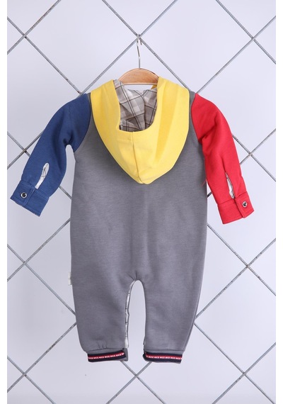 Babyhola Erkek Bebek Çocuk Tulum Şardonlu Kalın Kapşonlu Ve Cepli 12644 Füme