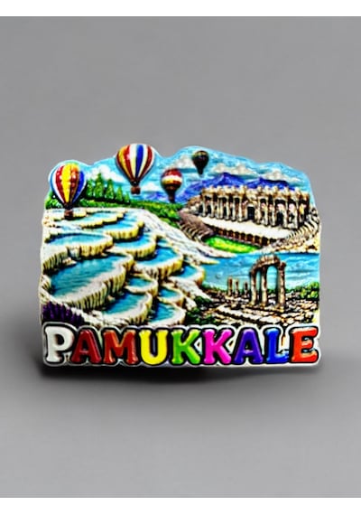Pamukkale Polyester Kabartmalı Magnet 7x5,5 Cm Şehir Magneti Dekoratif Hediyelik Buzdolabı Süsü Kod:1856