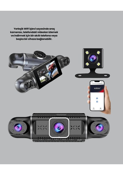 4 Kameralı Araç Kamerası, 1080p Gps Takip Wifi Gece Görüşlü