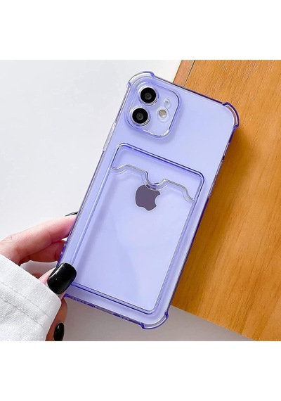 Teknomoda Apple Uyumlu iPhone 11 Kılıf Kartlıklı Anti Şok Korumalı Şeffaf Silikon Lila Lila
