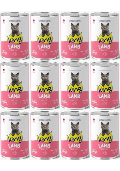 King Et Parçacıklı Kuzu Etli Yetişkin Kedi Konserve 400 Gr 12 Adet