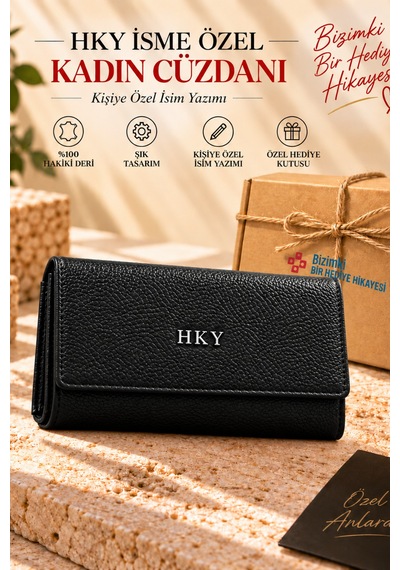 Hky Orta Boy Çok Kullanışlı Hakiki Deri Kadın Cüzdan Siyah