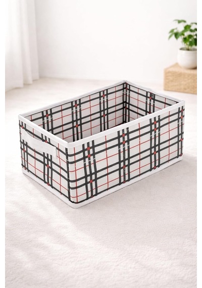 Bonny Home Ordena Ekoseli Dolap İçi Düzenleyici Katlanabilir Organizer, 45 X 24 X 20 Cm, Beyaz Çok Renkli