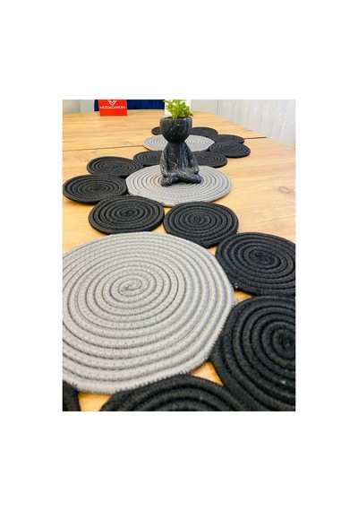 Jüt, Hasır, Dekoratif Masa Örtüsü,papatya Model Runner 30x100 Cm, Sehpa Örtüsü, Bohem Tarzı Gri Siyah Gri Siyah