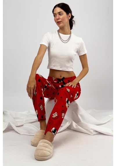 Kadın Kadife Pijama Altı Eşofman Pamuklu Kırmızı