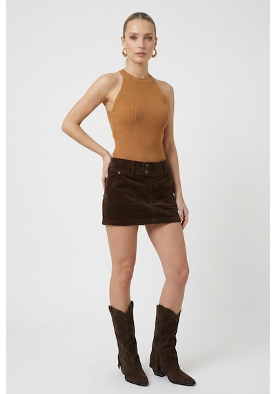 Neden Tekstil Kadın Taşlı Fitilli Halter Yaka Crop Bluz - Camel