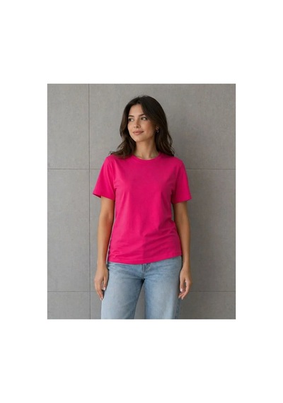 Butik İstanbul Basic Pamuklu Tişört Bisiklet Yaka Düz Renk Relaxed Fit T-shirt - Fuşya