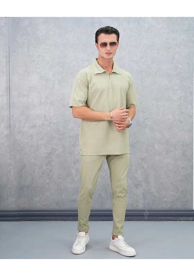 Modefendi Fermuar Detaylı Fitilli Oversize Alt Üst Takım Yeşil