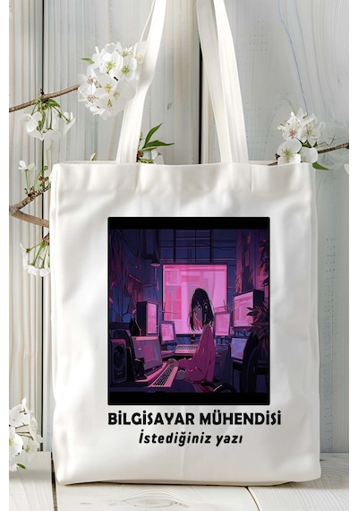 Art Hediye Bilgisayar Mühendisi Baskılı Bez Omuz Çantası Kişiye Özel Model 34 Çok Renkli