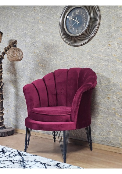 Zafir Tekli İstiridye Siyah Boyalı Telli Ayak Çay Seti Koltuk Tekli Berjer , Balkon, Salon, Ofis Bordo