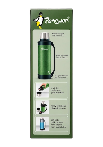 Penguen 2 Litre Paslanmaz Çelik Vakumlu Kamp Termosu Siyah Çok Renkli