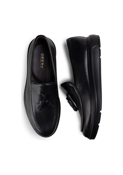 Deery Hakiki Deri Siyah Püsküllü Comfort Erkek Loafer Siyah