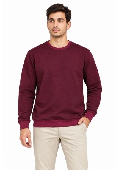 Modi Erkek Bisiklet Yaka İçi Şardonlu 2 İplik Düz Uzun Kollu Regular Fit Sweatshirt -bordo Bordo M