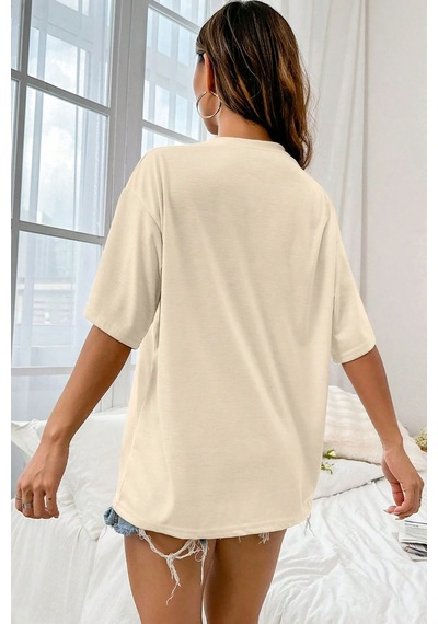 Uyguntarz Unisex Music City Baskılı Oversize Tshirt Bej
