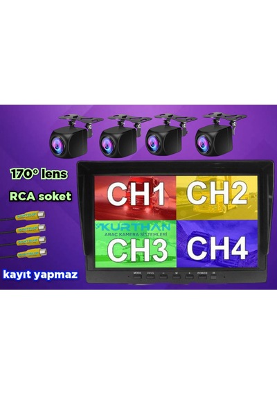 Kayıtsız 7 İnç Monitör Ve 4 Adet 170'' Açılı Kamera Set 12 V