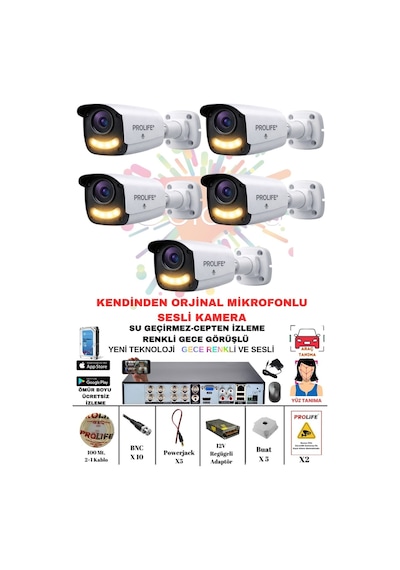 5 Li Sesli Güvenlik Kamerası 5 Mp Gece Renkli Yüz Ve Araç Tanımalı Full Hd Kamera Sistemi 5 Li Sesli Güvenlik Kamerası 5 Mp Gece Renkli Yüz Ve Araç Tanımalı Full Hd Kamera Sistemi