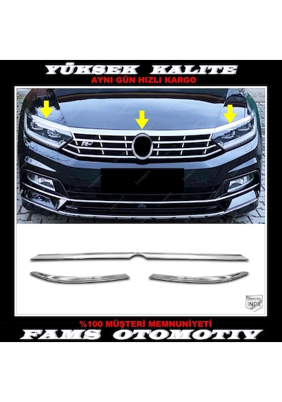 Vw Passat B8 Krom Kaput Üstü Çıta Far Kaşı 3 Prç 2014-2019 Arası