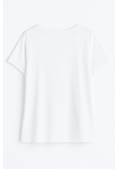 Markapia Woman Kadın V Yaka Kısa Kollu Düz T-shirt Beyaz S