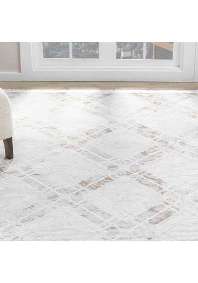 Bej Kahve Baklava Geometrik Modern Halı - Ng5117kv Beyaz