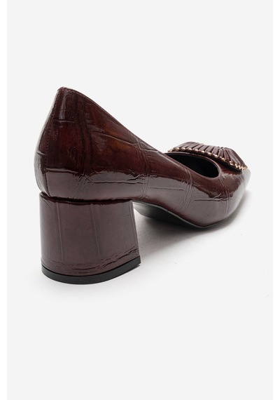 Luvishoes Velora Bordo Baskılı Tokalı Kadın Kalın Topuklu Ayakkabı Bordo