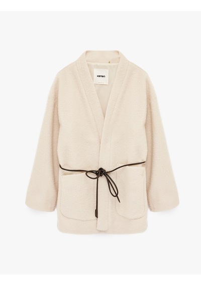 Koton Buklet Kumaş Kemerli Cepli Kruvaze Uzun Kimono Ceket Taş 6wak00436ew