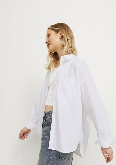 Jack & Jones Kadın Basic Oversize Poplin Gömlek - Jamie 12200353 White Beyaz