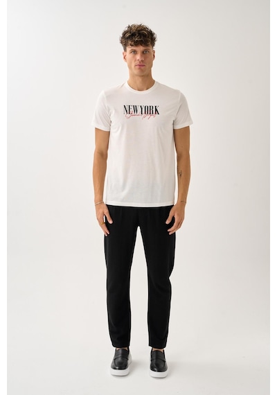 Oversize Bisiklet Yaka Baskılı T-shirt Antrasit