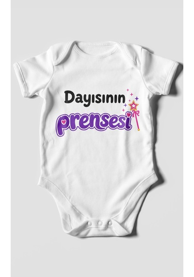 Morivokids Dayısının Prensesi Kısa Kollu Bebek Body %100 Pamuk Beyaz