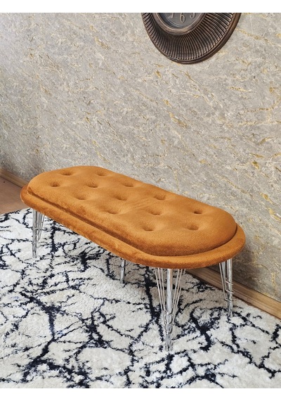 Zafir Ufo Oturak Bench - Krom Kaplama Telli Ayak - Oturak - Bench - Puf - Yatak Ucu Pufu Turuncu